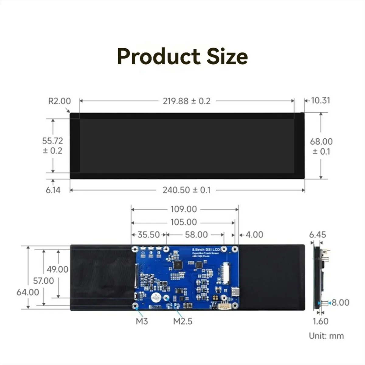 doyou 8.8inch DSI Capacitive Touch Screen 480x1920 Pixels 10-Point Touch DSI Interface IPS Display for Raspberry Pi 5
