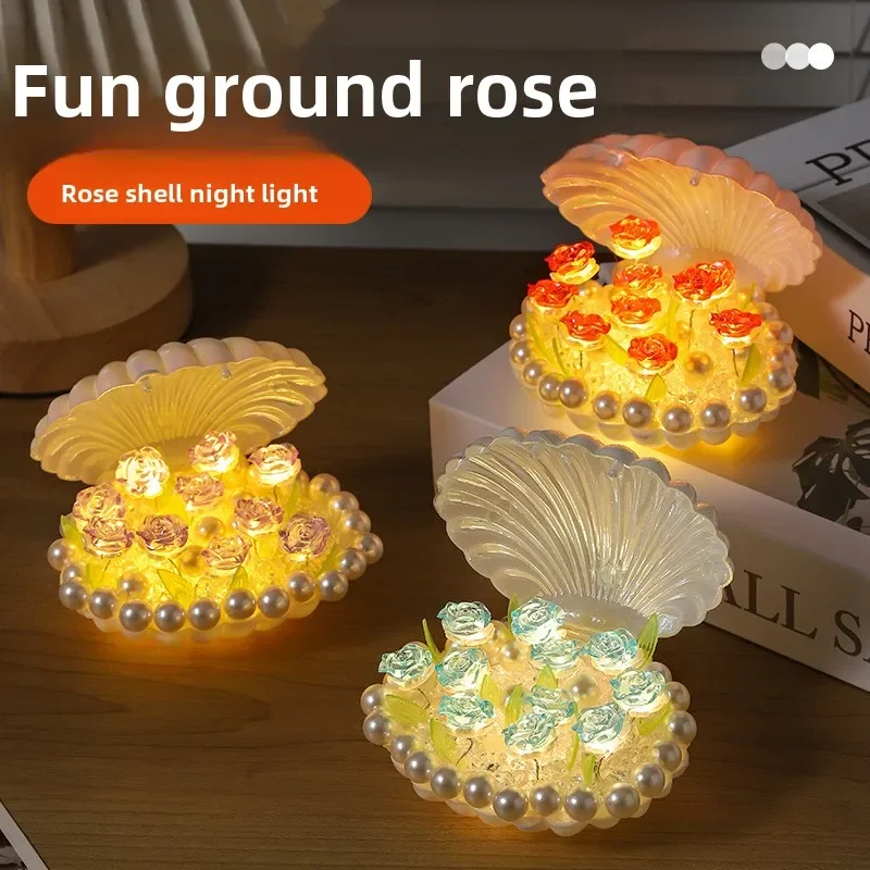 

Shell Tulip Rose Night Light Handmade Decoration Bedroom Atmosphere Light Girl Mom Girlfriend Birthday Gift Valentine's Day