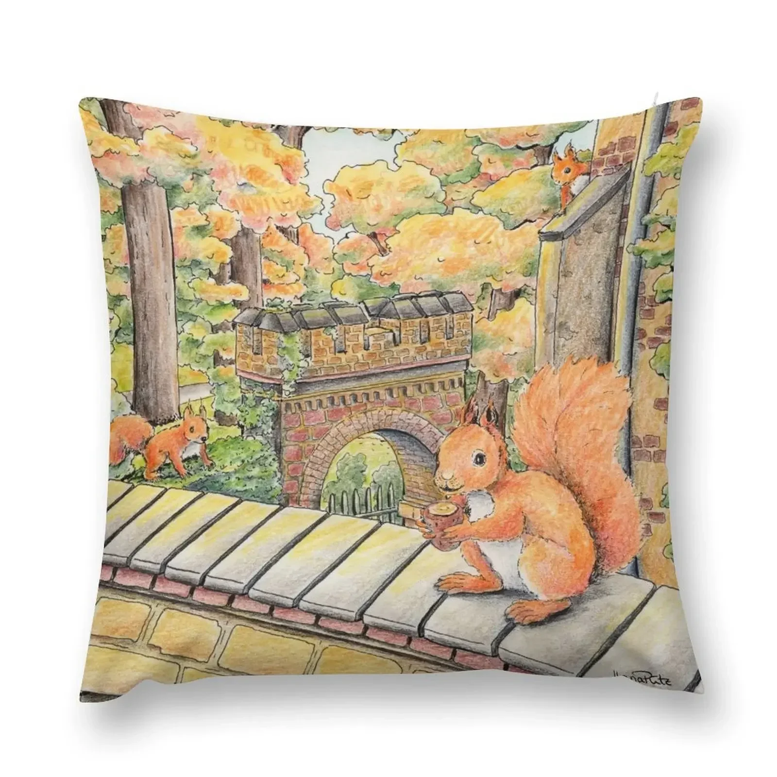 Squirrels in autumn Throw Pillow Sitting Cushion Marble Cushion Cover Rectangular Cushion Cover Cushions pillow