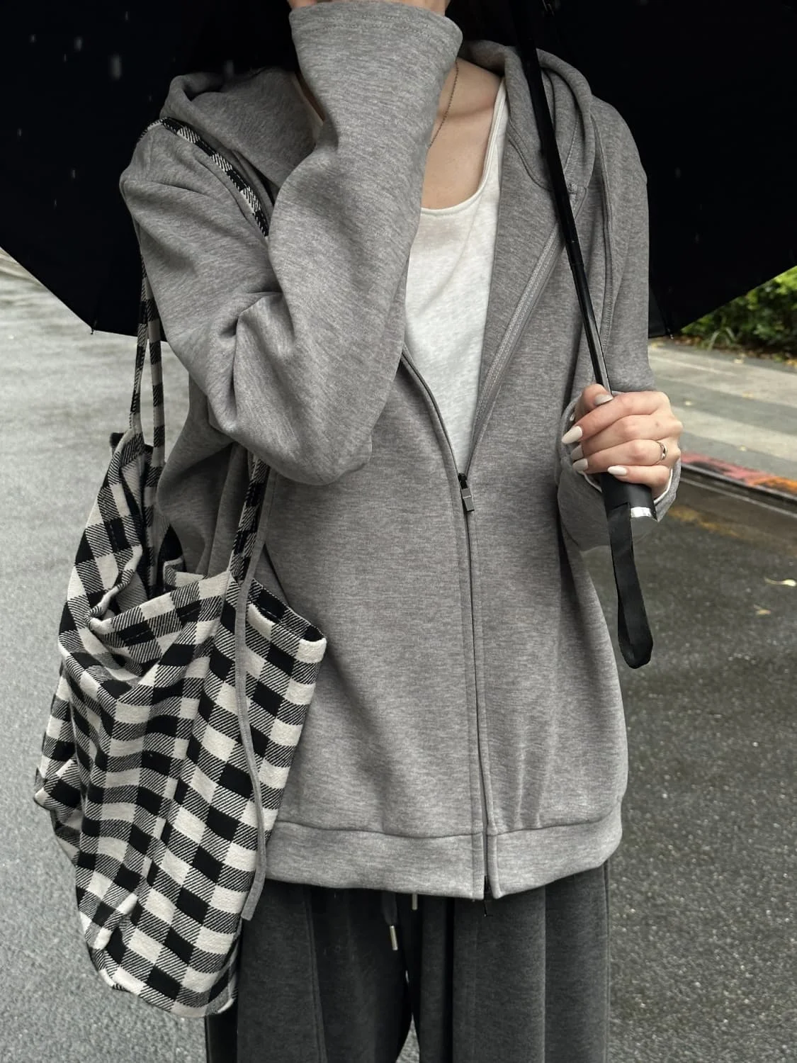 Gray Fleece-lined Open Cardigan Coat Women's Autumn Winter New American Hooded Sweatshirt Thickened Loose Long Sleeve Top
