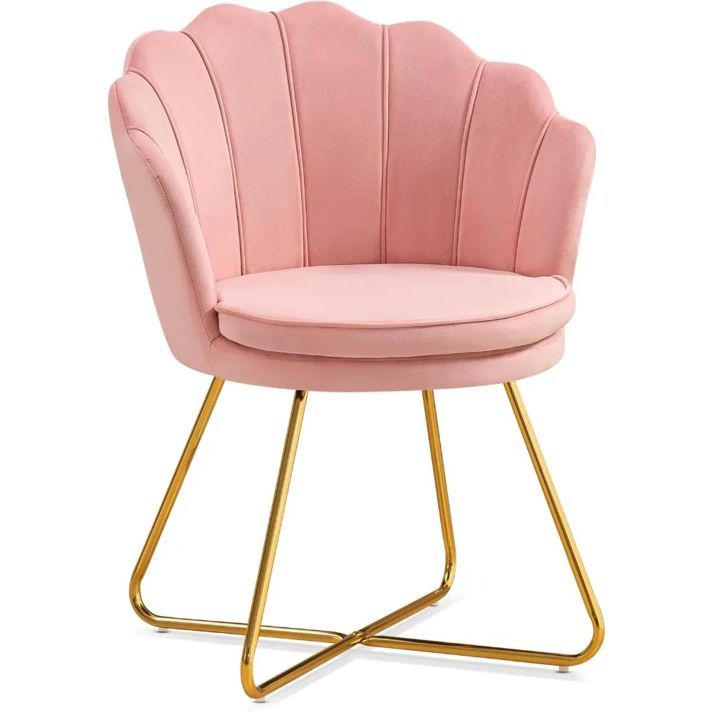 

Pink Vanity Chair, Chair for Bedroom, Makeup Chair with Gold Plating Legs, Accent Chair for Makeup Room, Bedroom, Living Room