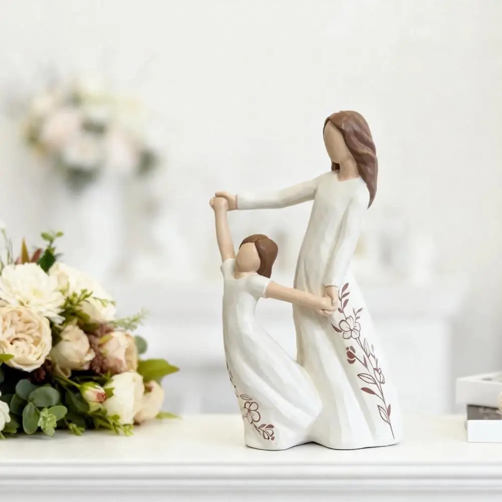 Mother Daughter Statue Hand Painted Flower Sculpture Hand Painted Resin Mother Daughter Figurine Mother's for Mom for Daughter