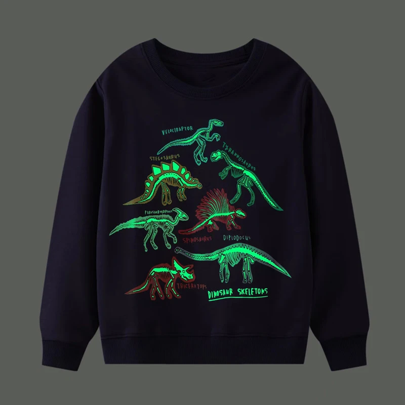 Little maven Halloween Boy\'s Clothing Luminous Dinosaur Skeleton Sweatshirt Cotton Autumn New Fashion Baby Boys Tops for Kids