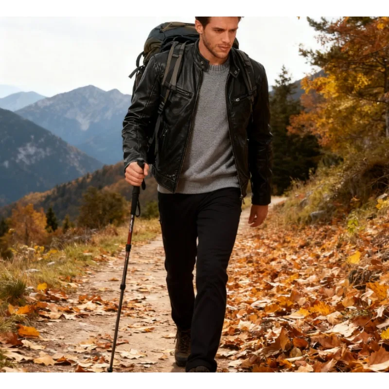 

Mens Stand Collar Leather Jacket Teen Biker Coat Punk Style with Logo