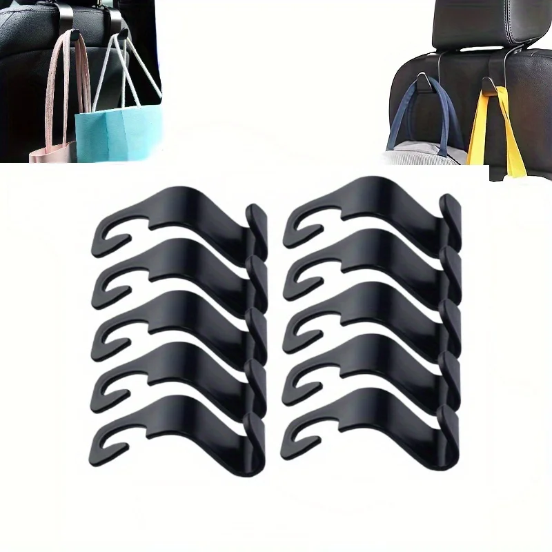 4 universal storage hooks for automobiles - easy to install S-shaped headrest hooks suitable for handbags and wallets