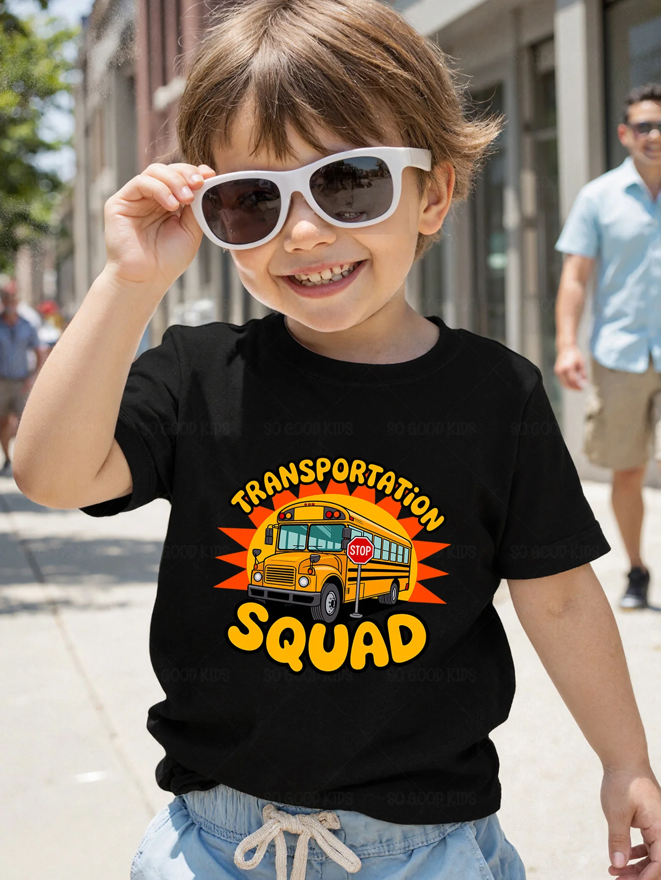 Transportation Squad Yellow School Bus Cartoon Graphic Kids T Shirt Boys Girls Family Matching Summer Crew Neck Casual Tee
