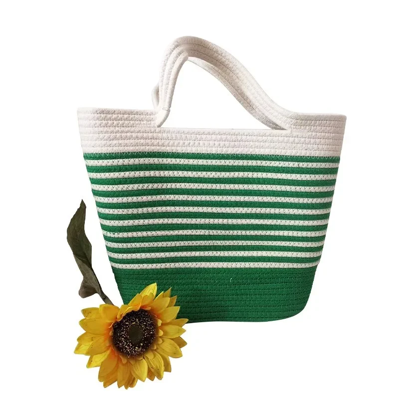 

2025 Chic Handwoven Tote, Cotton Rope Stripes & Arched Seams, Versatile Beach Bag for Vacation Photos & Relaxed Fashion​