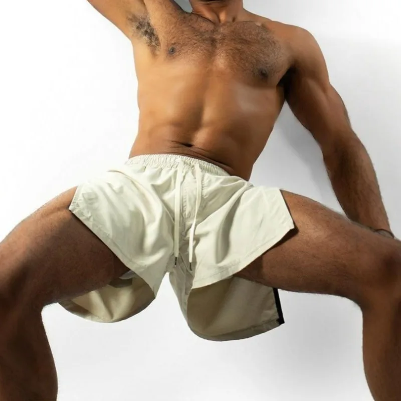 

2025 Men's Casual Ice Silk Shorts Quick-Dry Sexy Beach Shorts Loose Sports Summer Jogging Drawstring Waist Short Pants Man