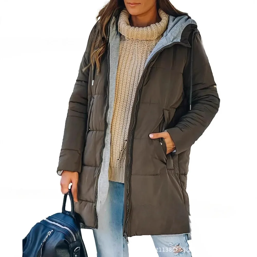 سترات باركاس نسائية بأكمام طويلة مع قلنسوة سترة بسحاب ملابس خارجية مقسمة شتاء غير رسمي 2025 جيوب نحيفة ضيقة