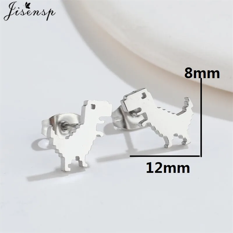 Tiny Tyrannosaurus Stud Earrings for Women Girls Jewelry Cute Dinosaur Animal Earing Stainless Steel Ear Piercing Unique Gift