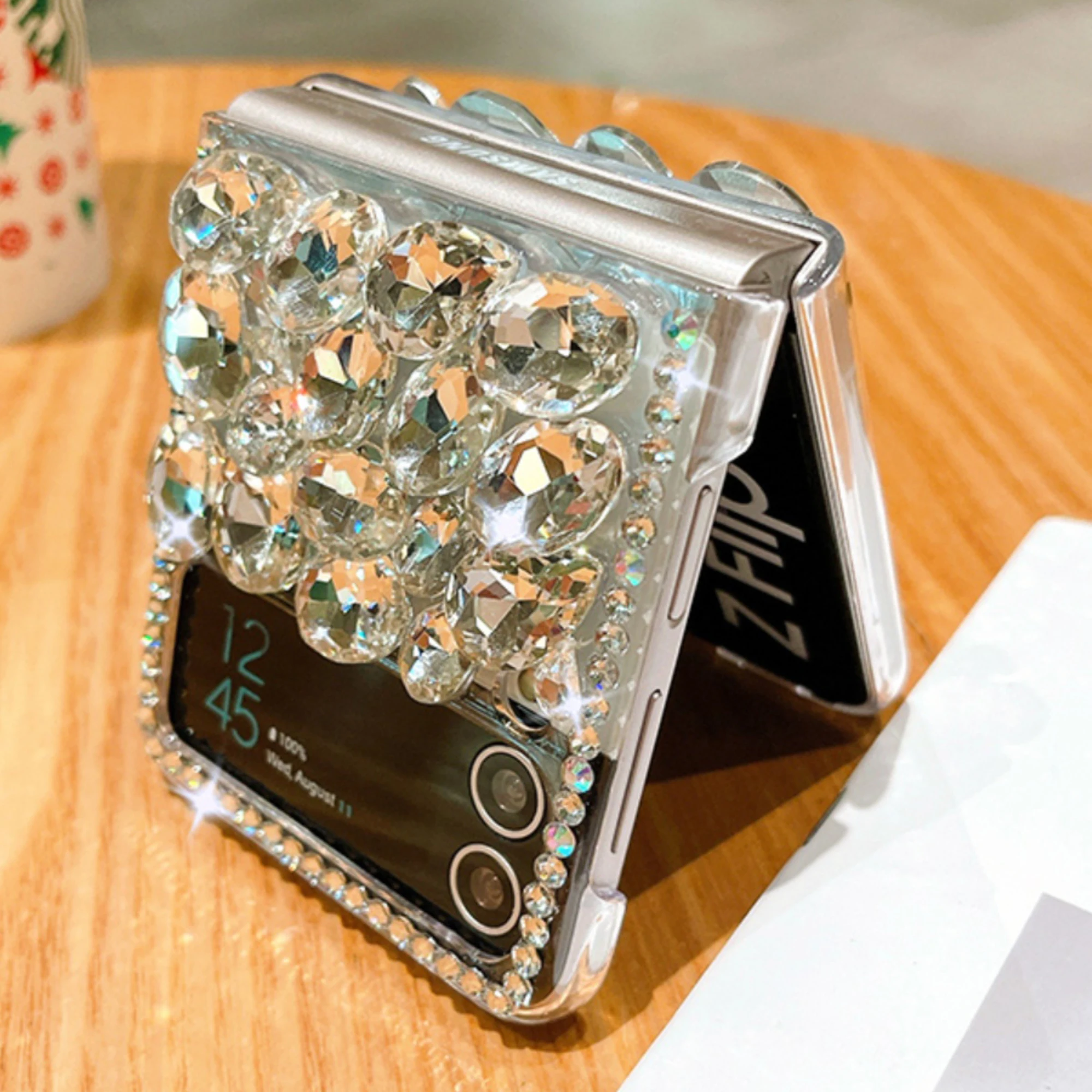 Luxury Glitter Full Diamond Folding Phone Case For Samsung Galaxy Z Flip3 4 5 6 Drop Resistant Premium Phone Case With Chain