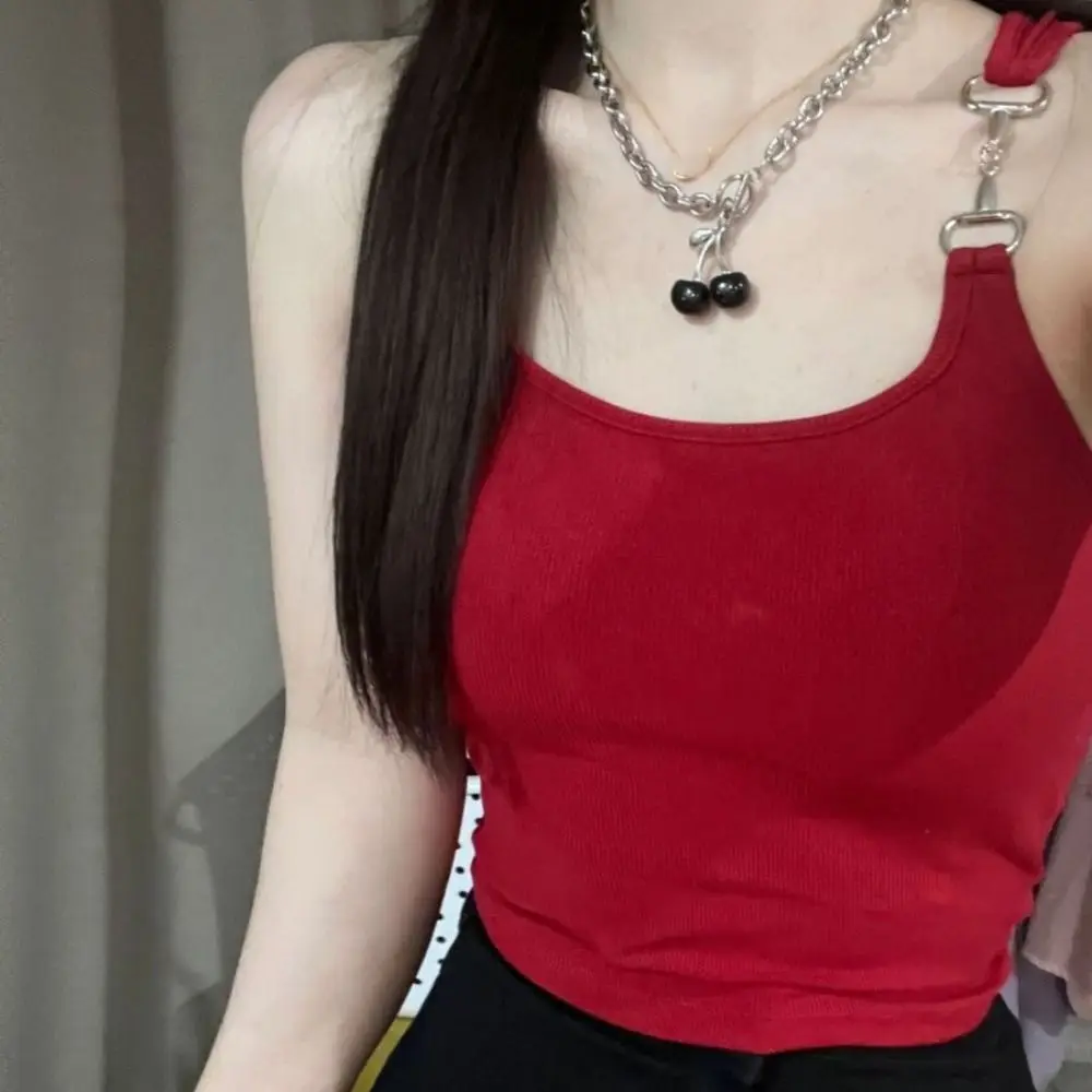 

All-match Hoop Sleeveless Crop Top Slim Vest Women's Tank Top Sweet Korean Bra with Pads Camisole Girl