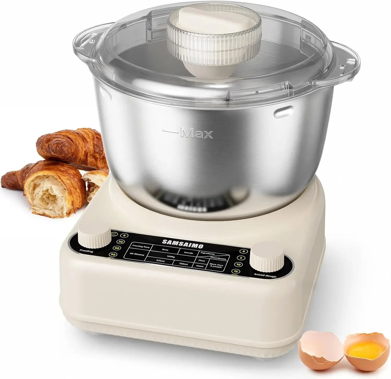 Electric Dough Maker with Ferment Function, 6.5QT Stand Dough Mixer, Dough Kneading Machine with 304 Stainless Steel Bowl, Remov