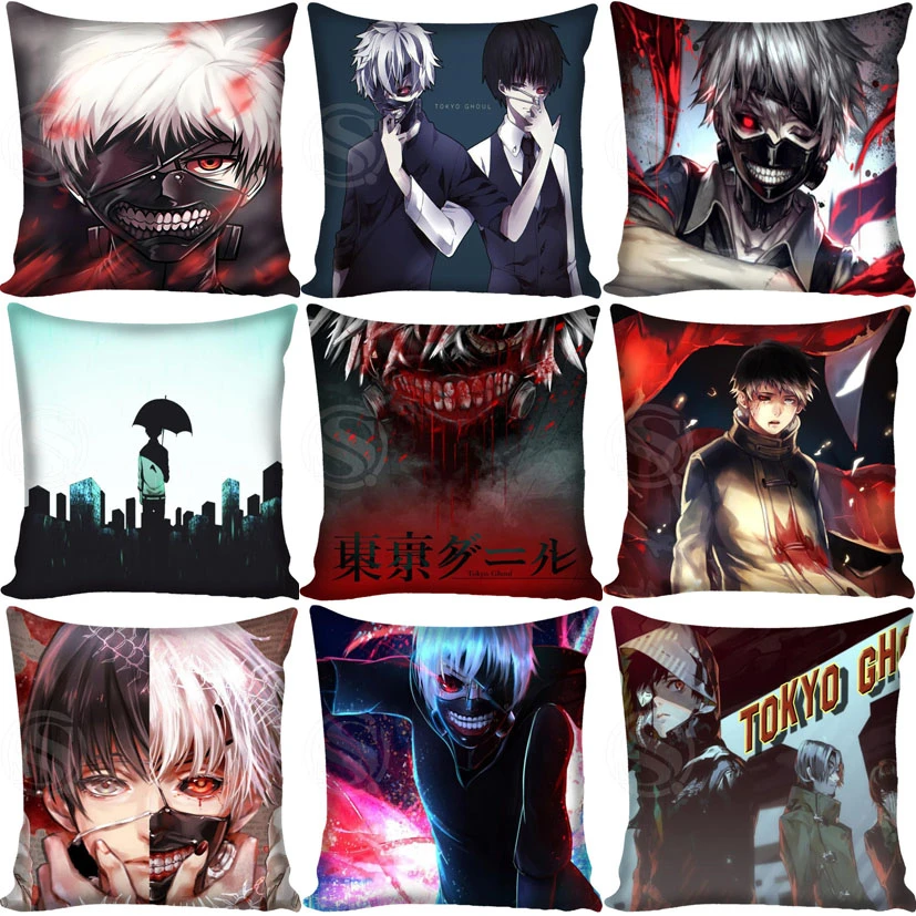 Anime Tokyo Ghoul Polyester Cushion Cover Home Bedroom Hotel Bed Car Seat Decorative Cushion Cover Soft and Comfortable 45x45cm.