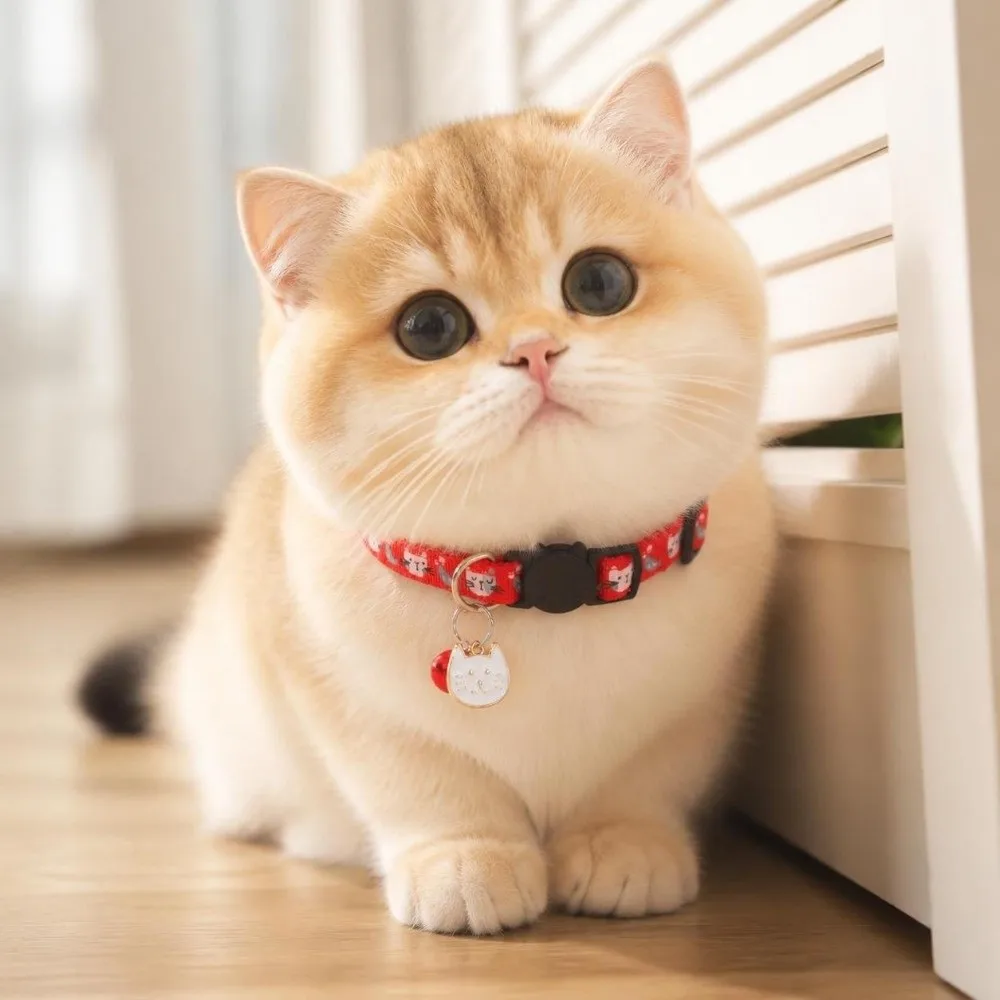 Cute Adjustable Cat Collars Bell Cat Pattern Small Dog Collar Quick Release Buckle Cartoon Cat Accessories For Cats