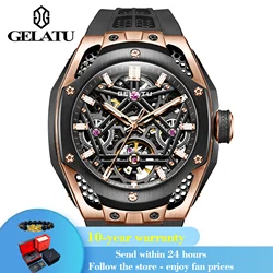 GELATU 6008 Synthetic Sapphire Mirror Man Mechanical Wristwatch Deep Waterproof Watch For Men Hollow Skeleton Automatic Watches