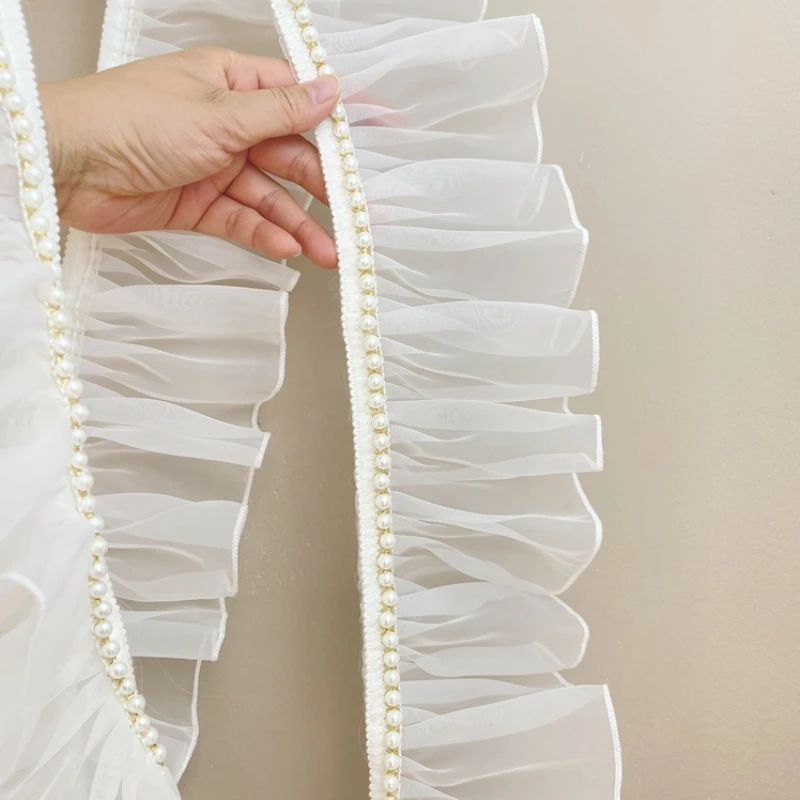 Pleated Organza Lace Fabric, Beaded Fringed, Ruffle Collar, Wedding Dress, Guipure, DIY Sewing Decor, 10cm Wide