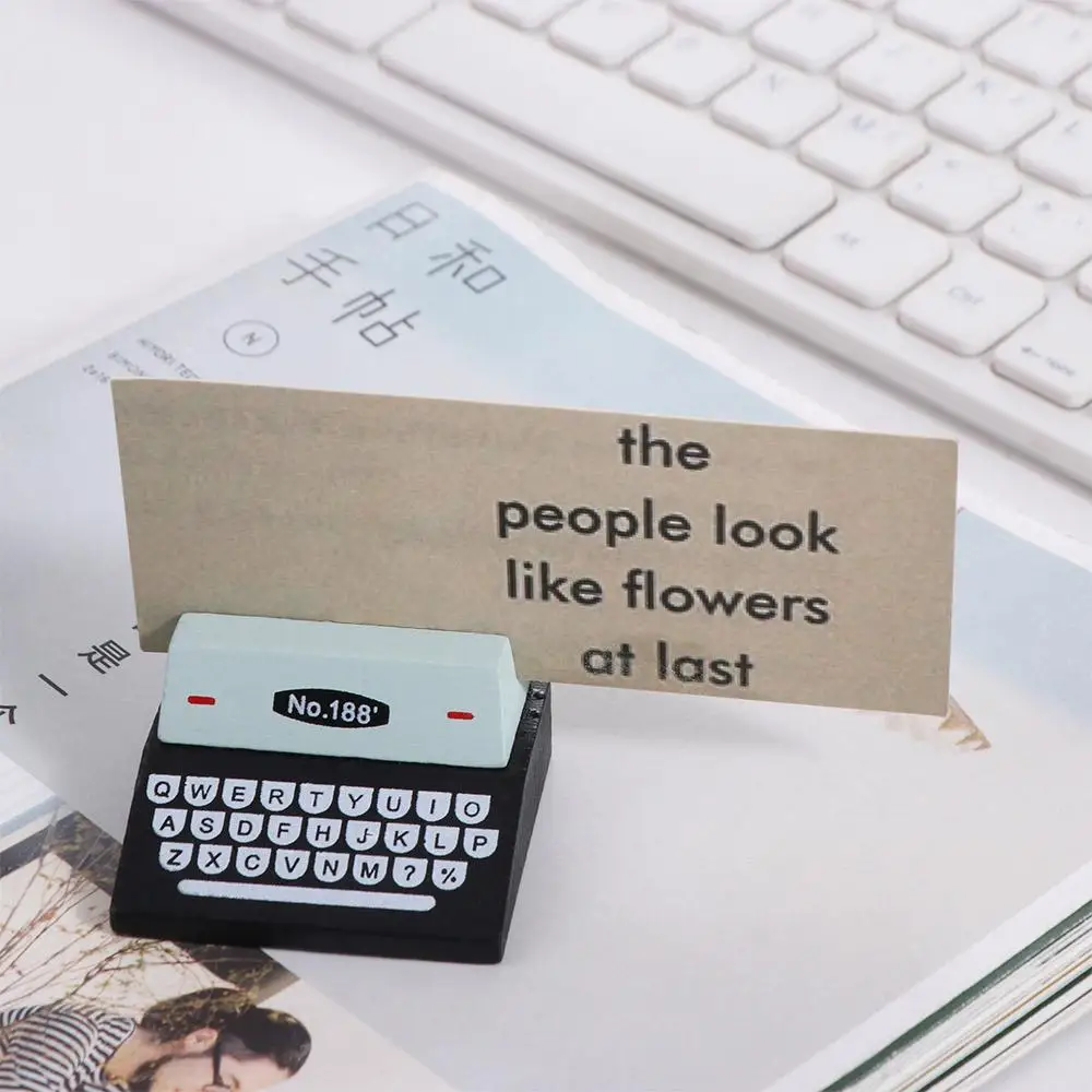 Funny Wood Table Stand Card Holder Note Clip Typewriter Shape Photo Clips Holder Stationery Card Clip Desktop Ornament Office