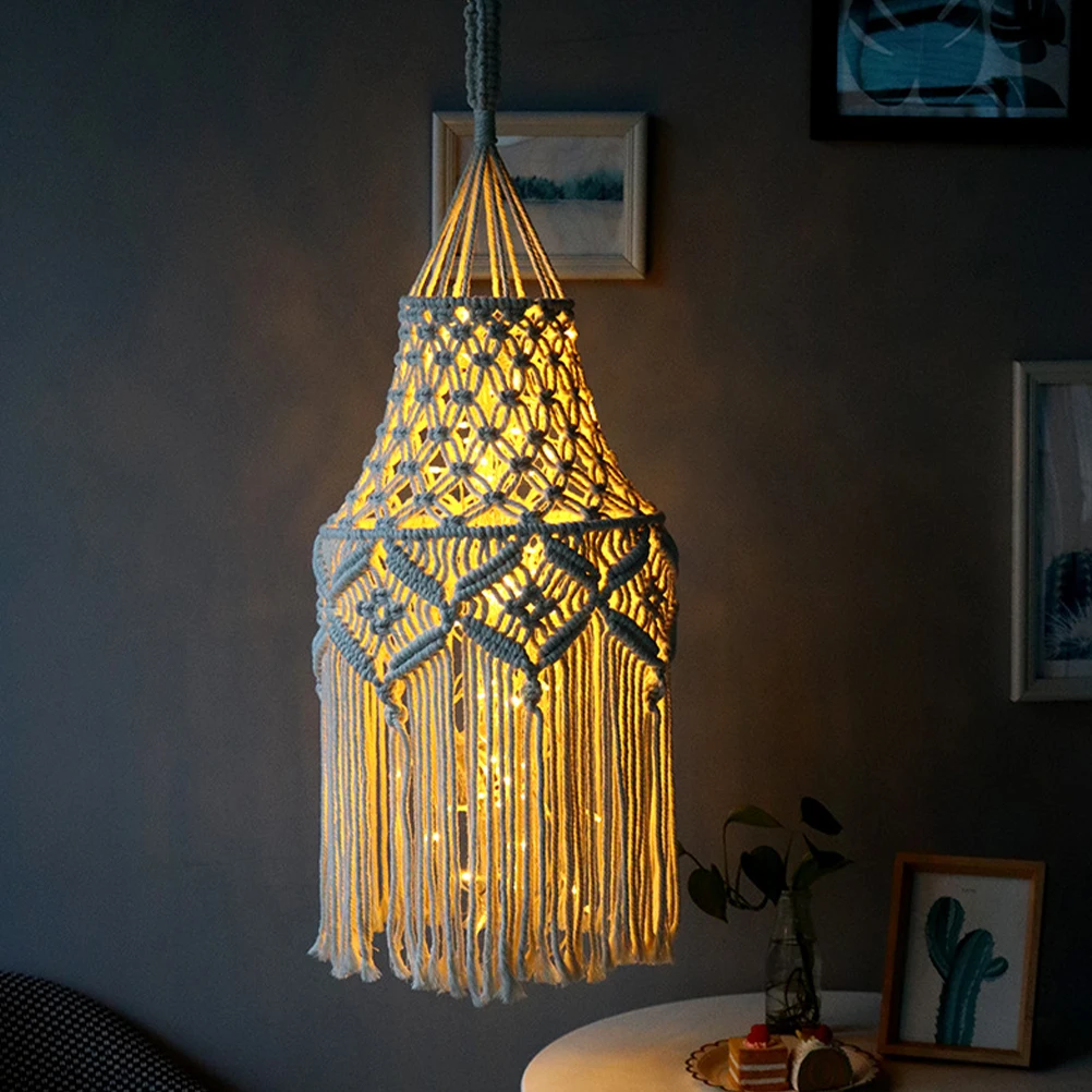 

Woven Lampshade Hanging Cover Light Shades Large Home Hotel Macrame Tassel Weaving Bohemian Bedroom Decor Ceiling Lamp Shades Ch