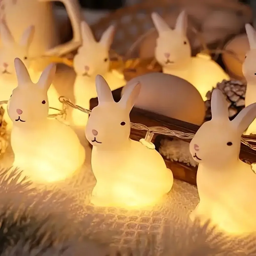 1PC 1.5M10 LED battery pack rabbit light string, suitable for indoor, bedroom, garden, party, Easter decoration