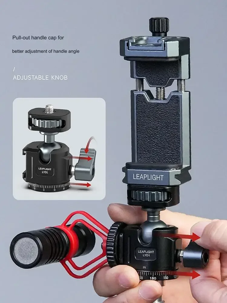 Tripod Heads Hot Shoe 1/4 Screw Hole Tripod Mount Camera Head Adapter Ball Head 360 Panoramic Phone Holder Universal Ballhead