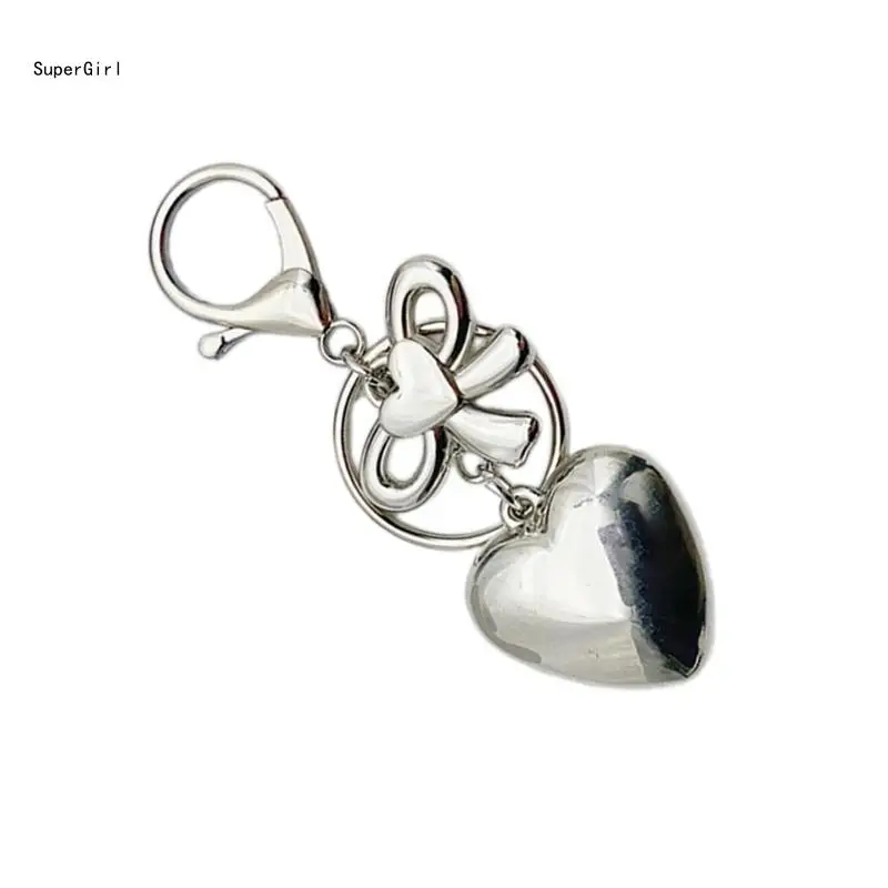 Attractive Heart shaped Keychain Pendant with Bowknot Fashionable Pendant with 3D Heart shaped for Bag and Keychains J78E