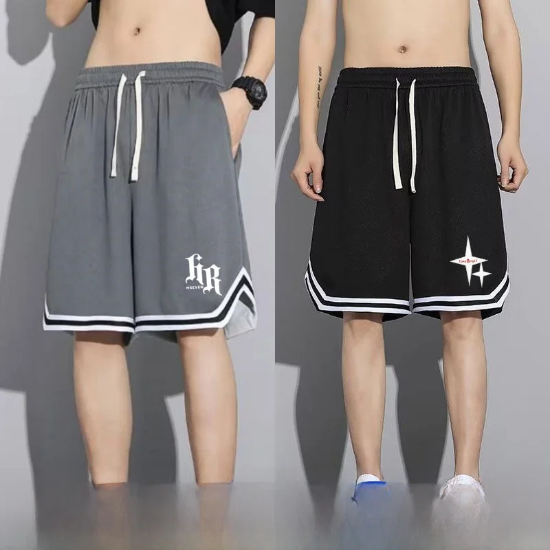

Qui Dry Ice Silk Baskeall orts Men's Summer Thin Loose Casual Five-Quarter Length Spor Loose Fit Straight Leg Pants