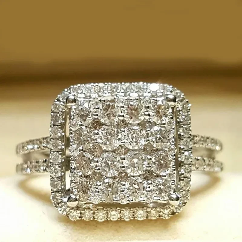 

Classical Sqaure White Stone Zircon Elegant Engagement Silver Color Hollow Rings Party Anniversary Wedding Rings for Women