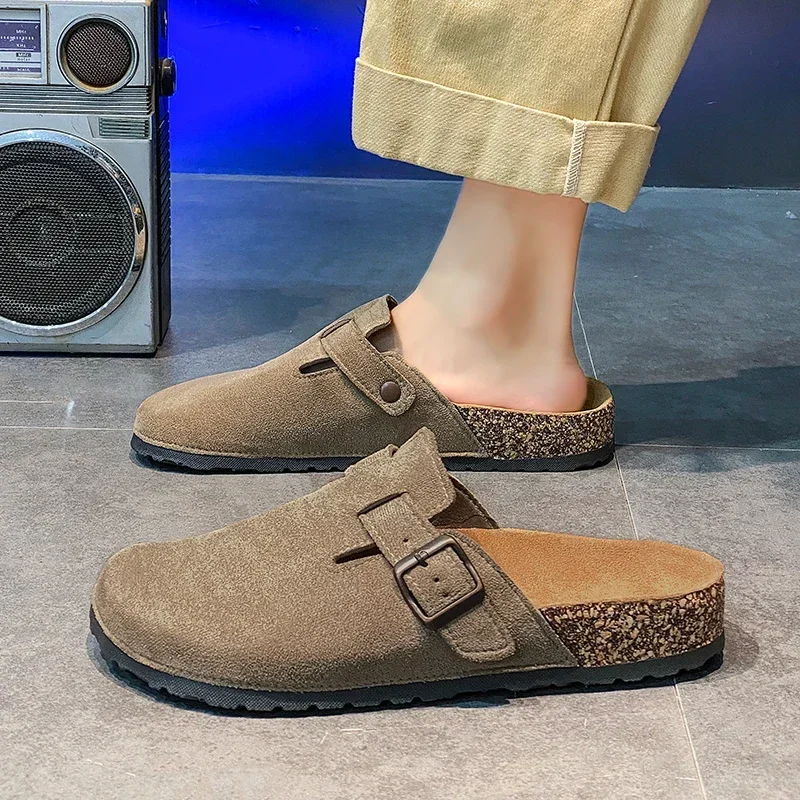 

Men's Half Slip-On Clog Shoes Soft Wood Sandals Couple's Leisure Slipper Bean Bean No Heel Wooden Bottom Casual Shoes Zapatillas