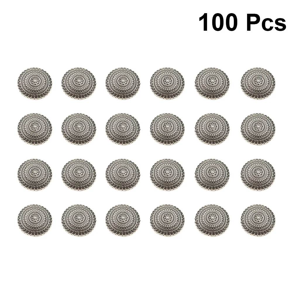 

100Pcs Retro Pattern Button Easy Fastener Kit 15mm Metal Buckle Silver for Clothing Jackets Jeans Craft DIY
