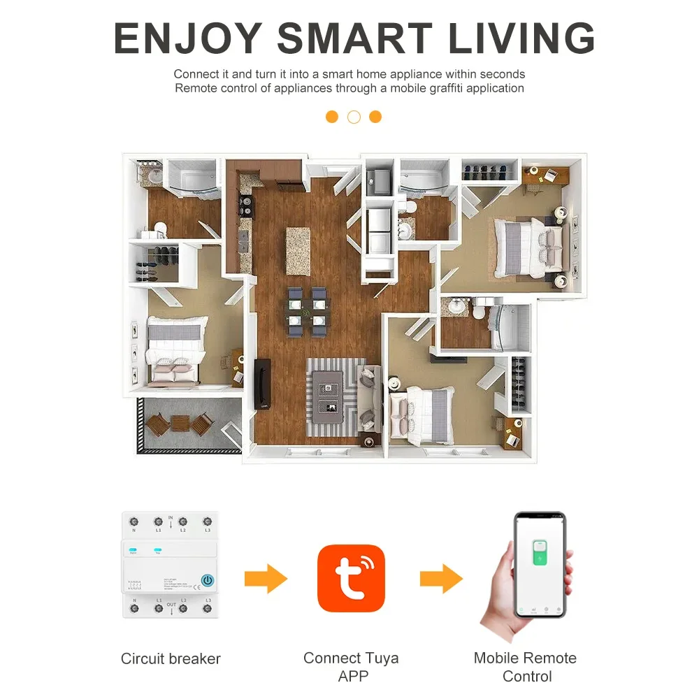 DIY GO DIN-Schienen-Schalter 4P 1-63A 3-phasig 4-adrig Tuya APP Fernbedienung Schalter Timer Countdown Intelligenter Schutzschalter mit Sprachsteuerung – Detail 6