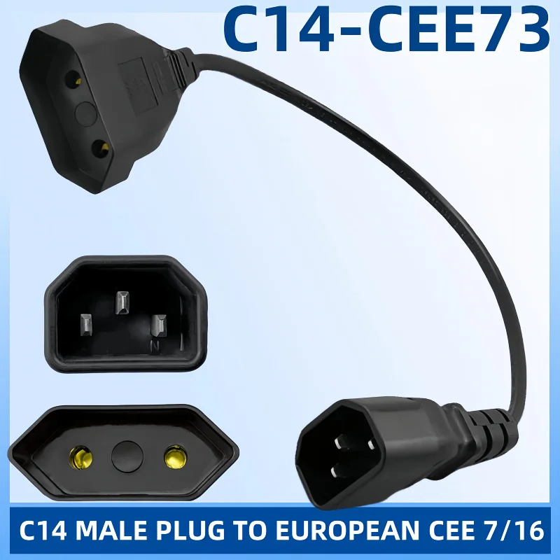 EU Power Adapter Cord IEC 320 C14 Male Plug to European CEE 7/16 2Pin Female Power Cable For UPS PDU 30CM*1 C14-CEE73