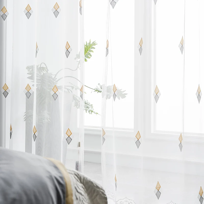 Nordic Modern Curtain Fabric Diamond Embroidery Living Room Bedroom Bay Window Screen Partition Custom Balcony door curtain