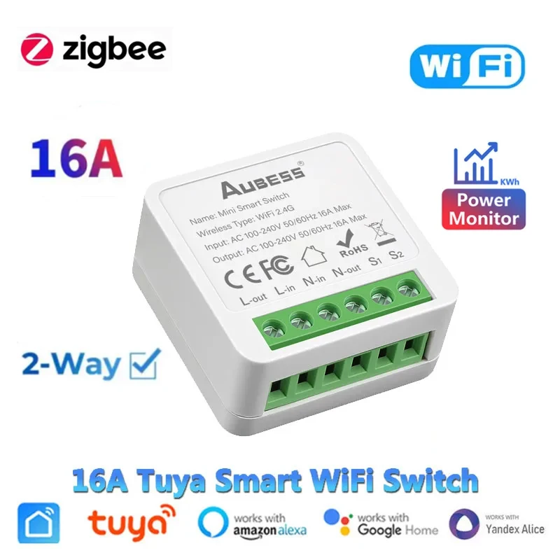 Zigbee EWelink/tuya Wifi Smart Light Switch 16A Mini 2-way Control DIY Switches Module Power Metering Breaker Alexa Google Home