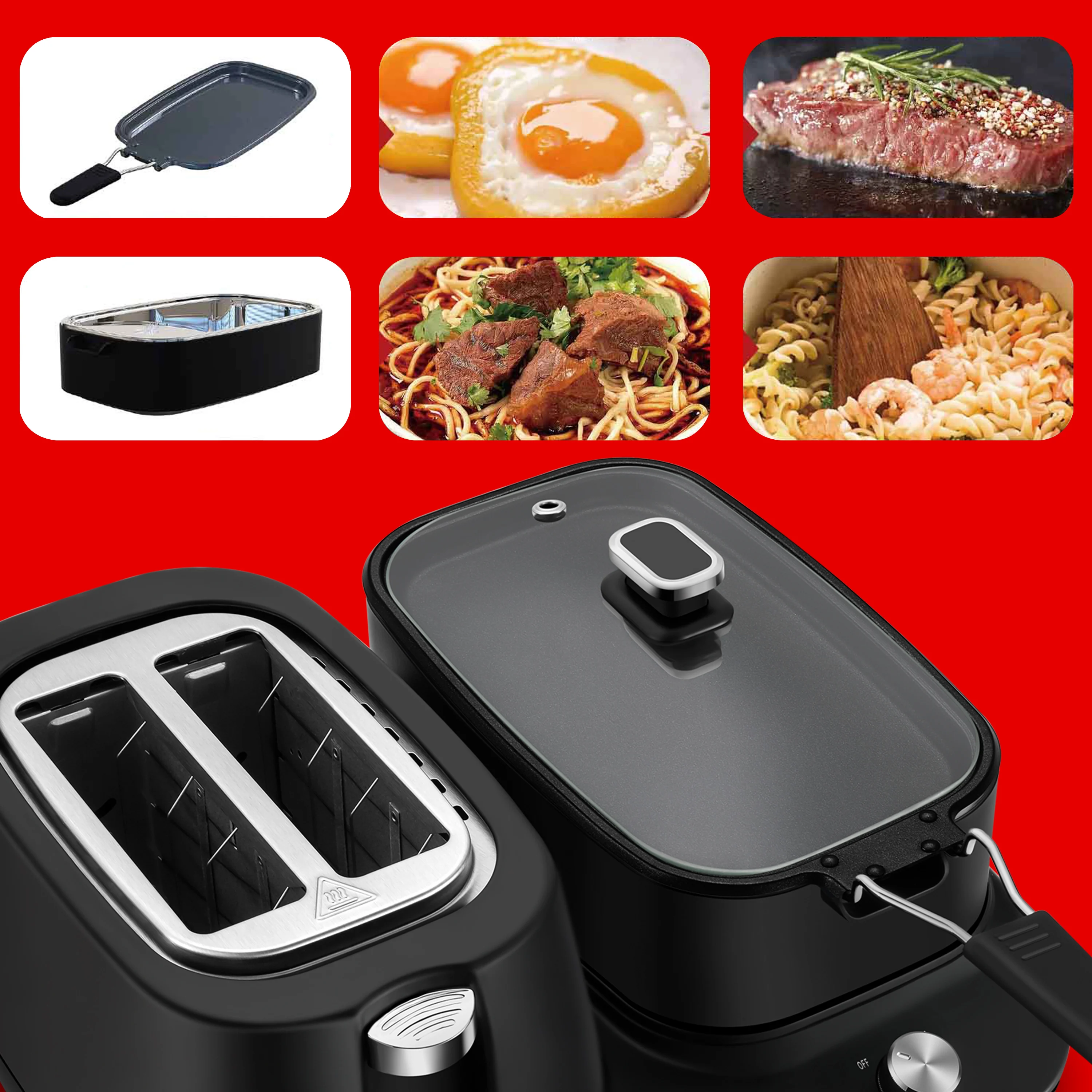 Electric Oven 3 In 1 Breakfast Making Machine Multifunction Drip Coffee Maker Household Bread Pizza Frying Pan Toaster Sonifer