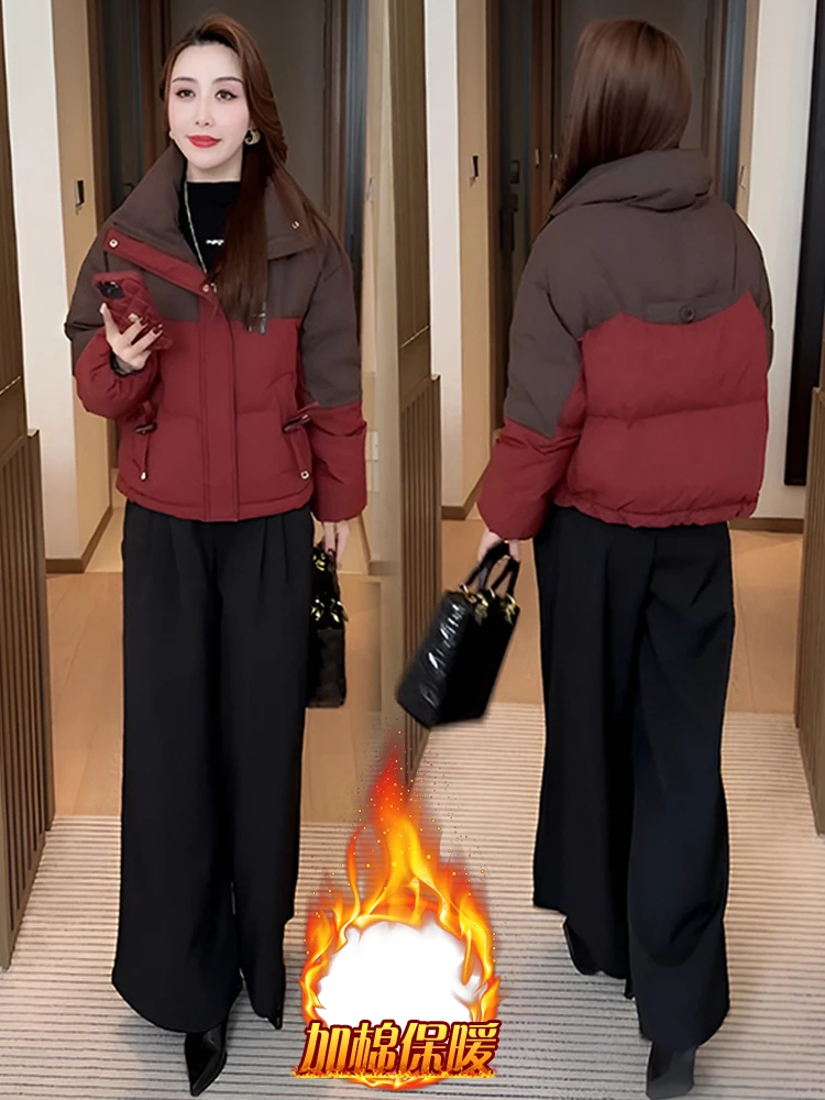 

Winter New Faion Thiened Fce Women's down Cotton Jaet ort Sle Long Sve Warm Outerwear Ele Commute Sle