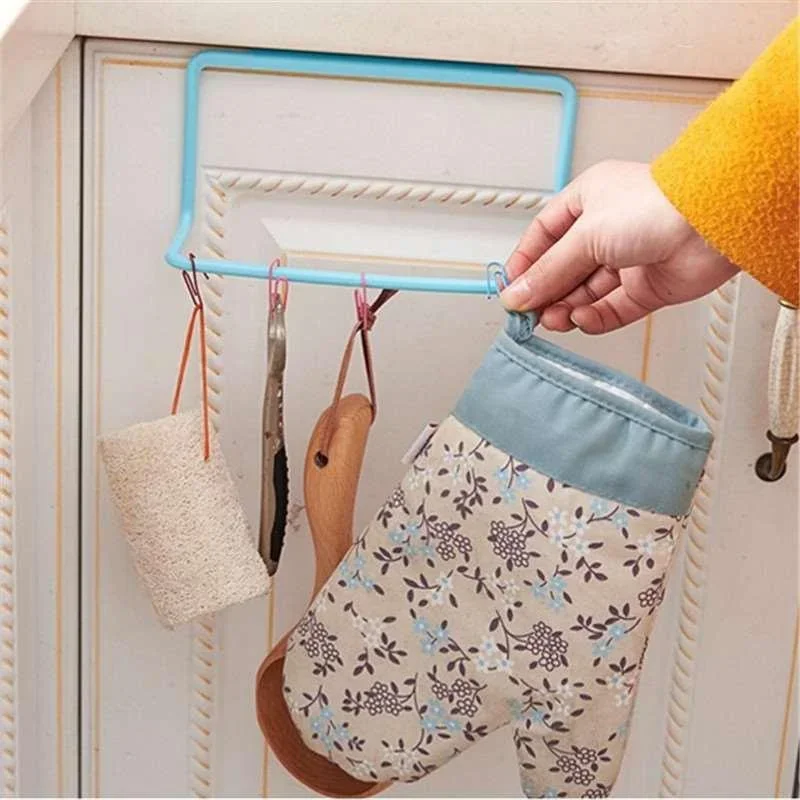 Multi-purpose Kitchen Cabinet Door Back Plastic Towel Holder Dishcloth Hanger Rack