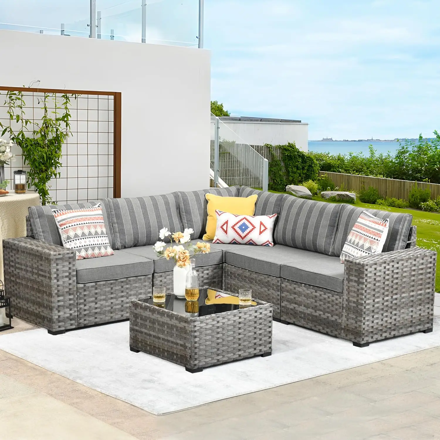 Conjunto de muebles de Patio al aire libre, mimbre de PE, juegos de conversación de Patio modulares