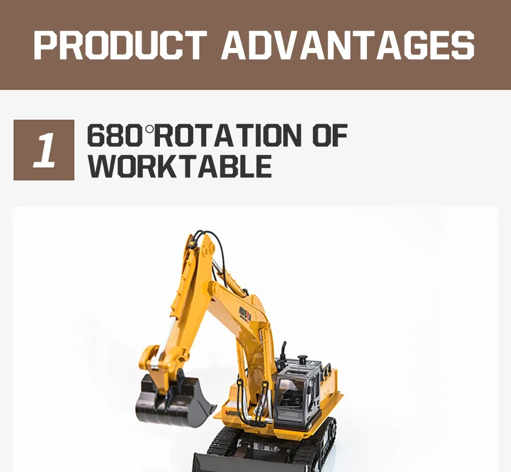 2.4G 11CH Bulldozer Remote Control Excavator Alloy All Round Driving Music Lights 680 Degree Rotation RC Truck Adults Gift Toys
