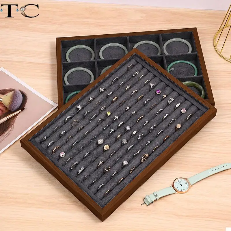 Ring Earring Necklace Jewelry Organizer Tray Wood Frame Jewelry Display Tray Home Decoration Storage Box 36.5*25.5Cm