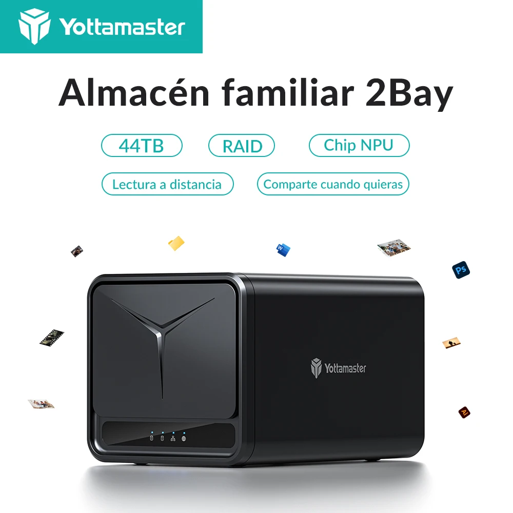 Imagen: Yottamaster RAID Red de doble bahía, Almacenamiento adjunto, admite acceso remoto, clasificación inteligente, respaldo automático, compartir datos, 44TB