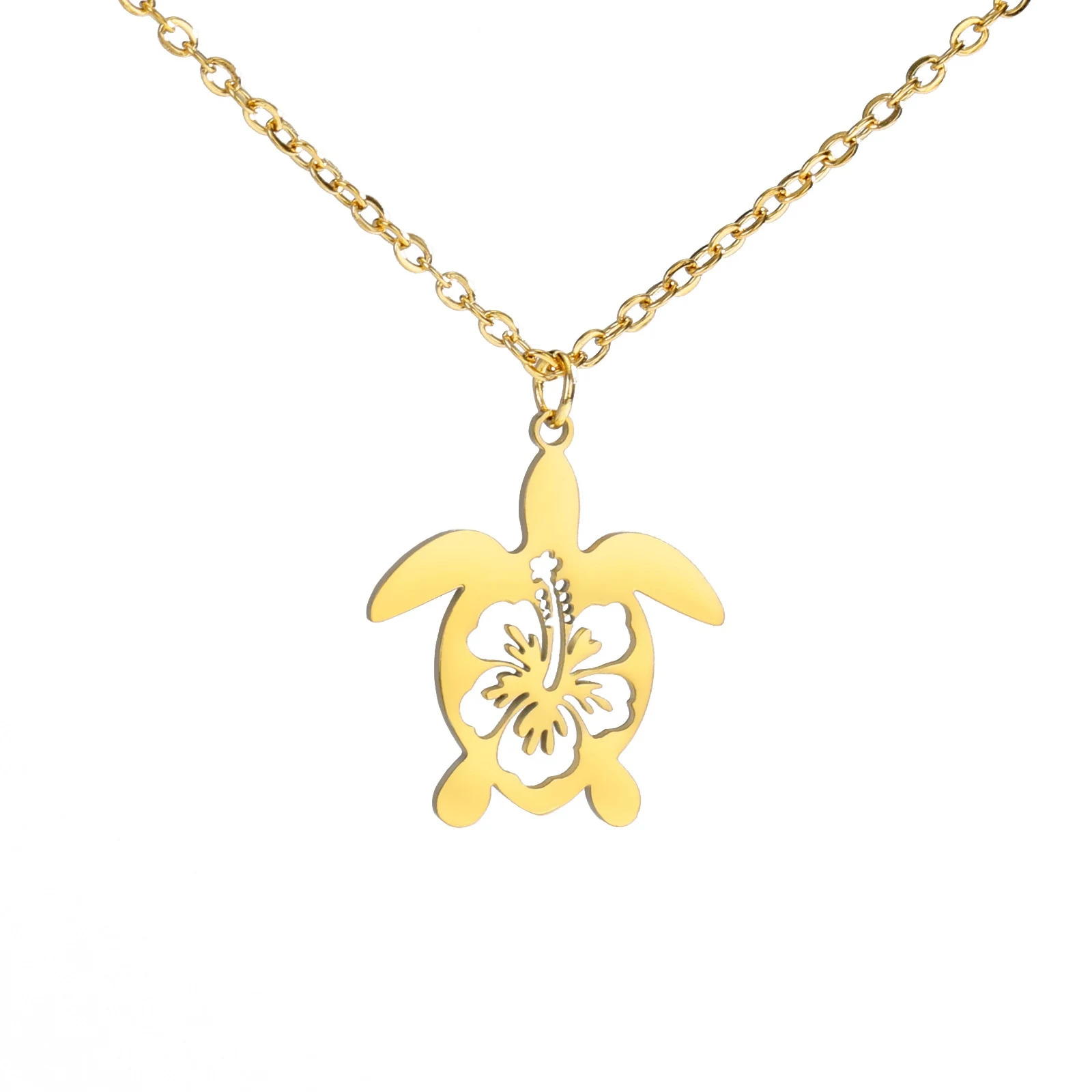 Stainless Steel Sea Turtle Necklace Tortoise Pendant Ocean Beach Tourist Souvenir Women Fashion Jewelry Gift