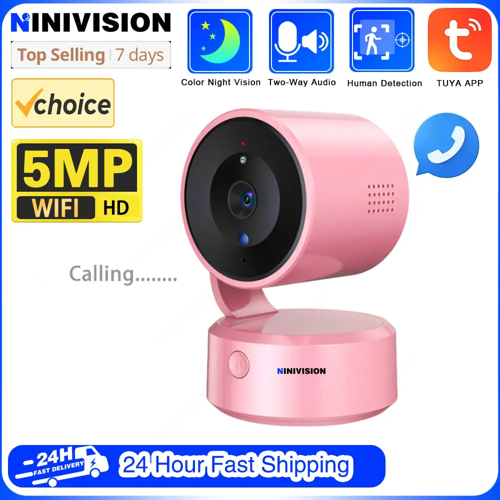 

Surveillance WIFI Camera Activity Alerts Night Vision Mini Baby Monitor 5MP Two-Way Audio WiFi IP Camera For Tuya Smart Life APP