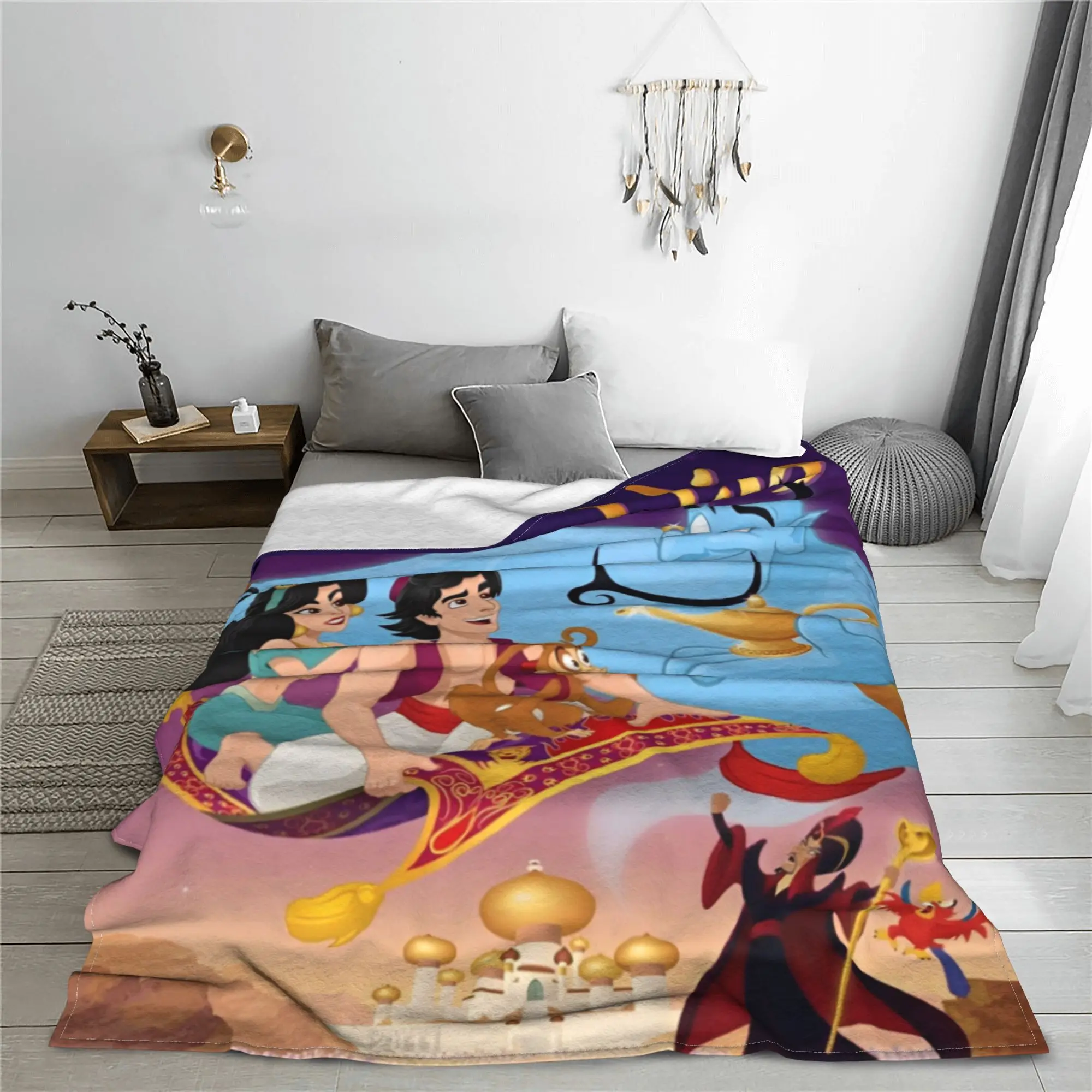 Aladdin Cartoon The Arabian Nights Blanket Flannel Spring/Autumn Princess Jasmine Portable Soft Throw Blanket for Home Rug Piece