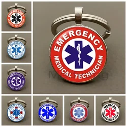 2024 Emergency Medical Keychain Emergency Medical Logo Glass Dome Keyring Jewelry Gift for Male and Female Medical Personnel