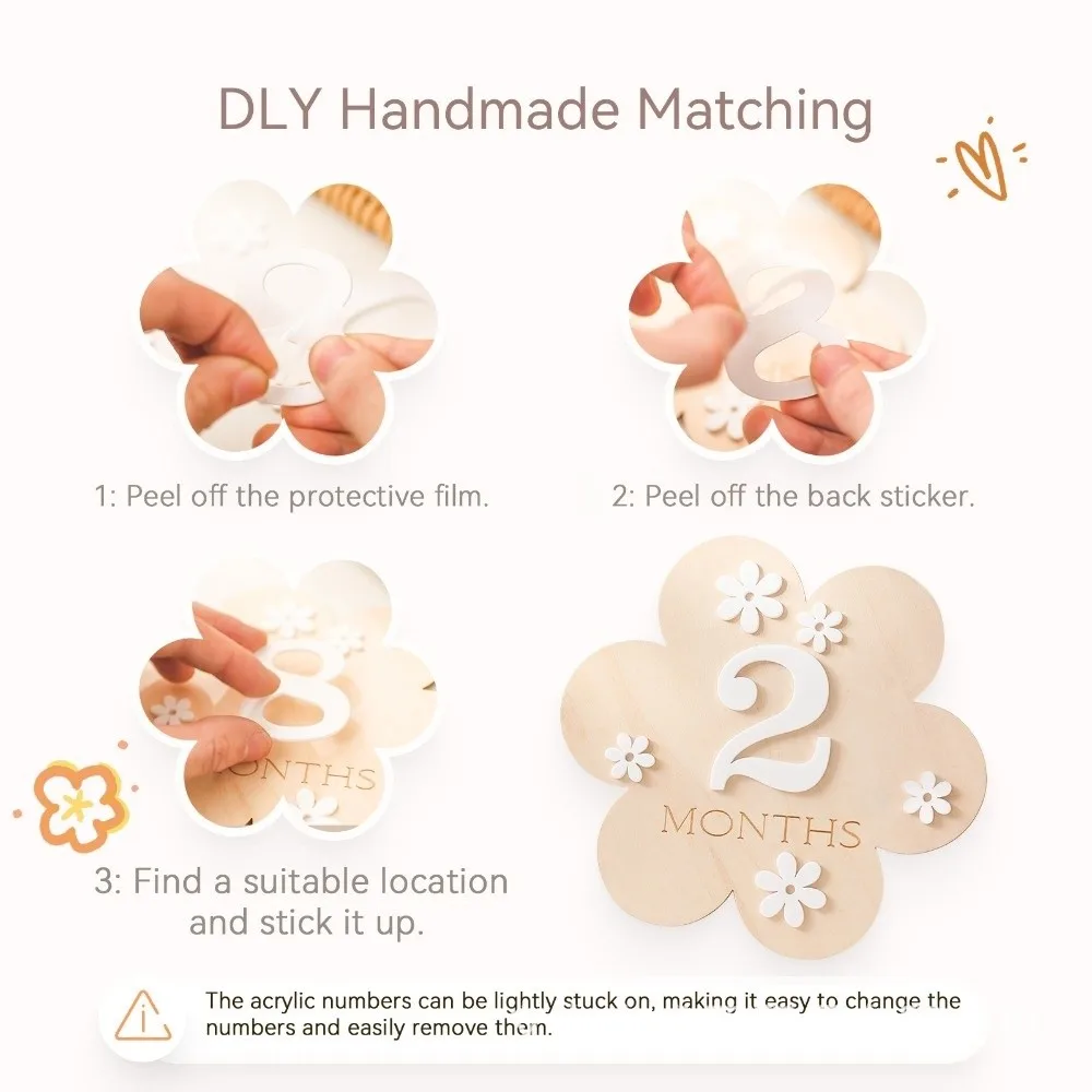 Calendar Newborn Growth Commemorative Card Handmade Photo Props Baby Milestones Card Flower 1-12 Month