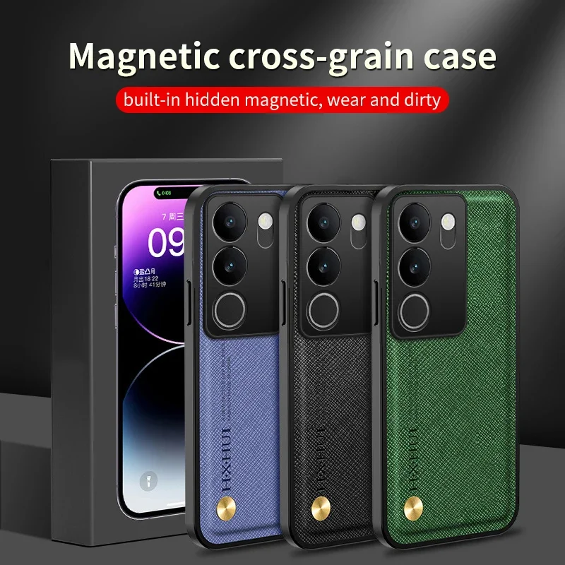 

Business Man Phone Case for VIVO V29 Pro E V29E 5G Luxury Leather Solid Color Built-in Metal Airbag Soft Shockproof Cover