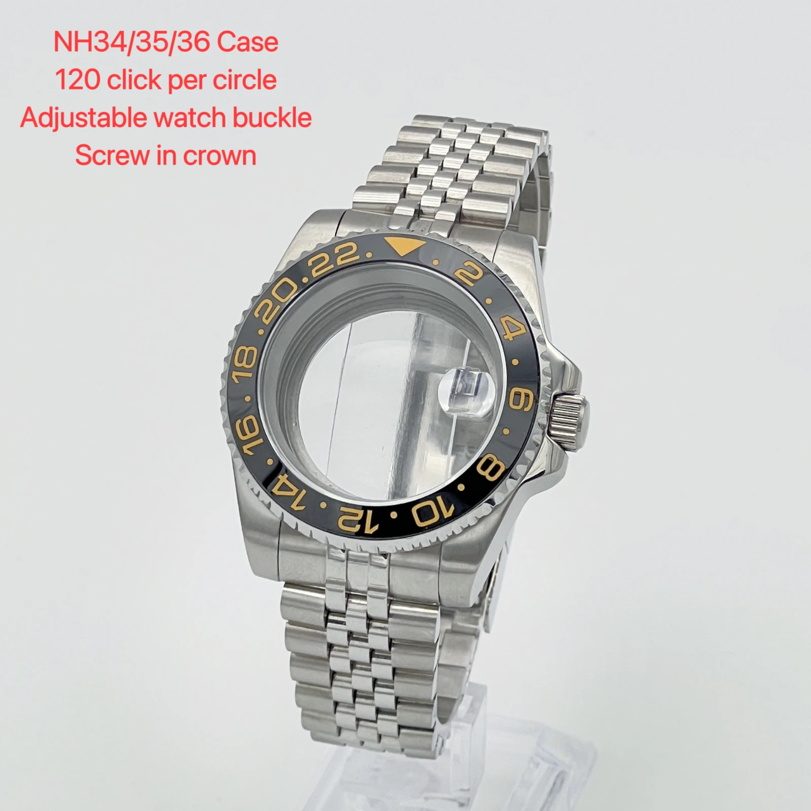 GMT watch accessories, 40mm high-quality NH35 case, case and strap set, sapphire watch mirror, compatible with NH34/35/36
