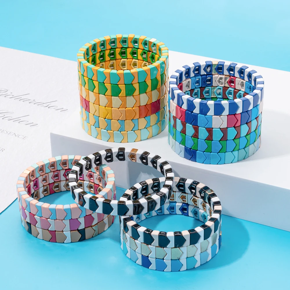 Hot Deal New Fashion Enamel Bracelets For Women Concave-Convex Shape Colorful Beads Bracelets Handmade Metal Beads Jewelry