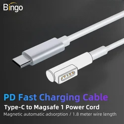 Cable de carga rápida tipo C (USB-C) a Magsafe 1 / 2 Cabeza L / T magnética para MacBook Air / Pro 45W 60W 85W